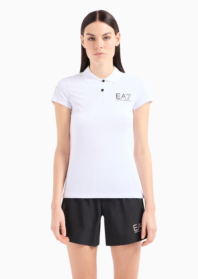 EA7 女士弹力合身短袖翻领跑步健身Polo衫