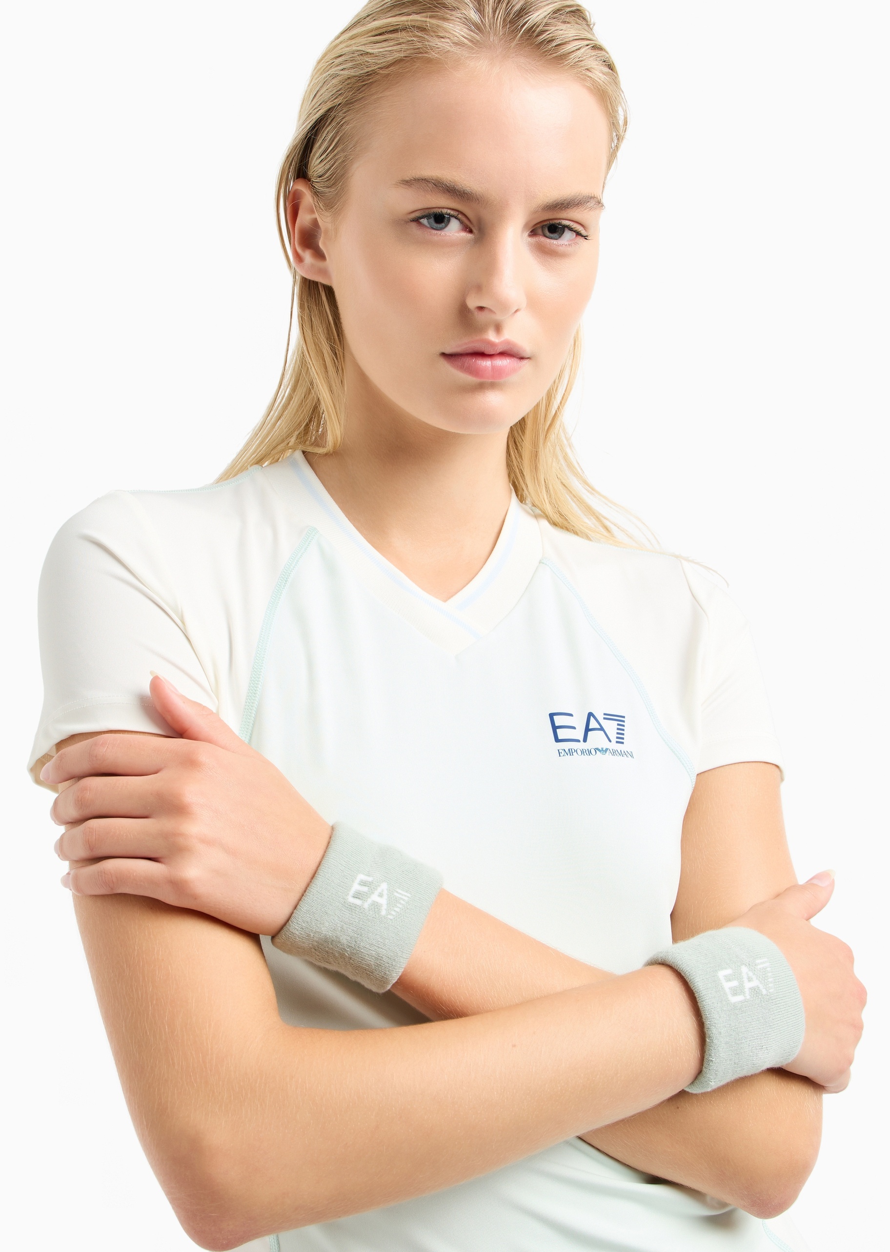 EA7 女士棉质弹力一副装LOGO提花网球腕带
