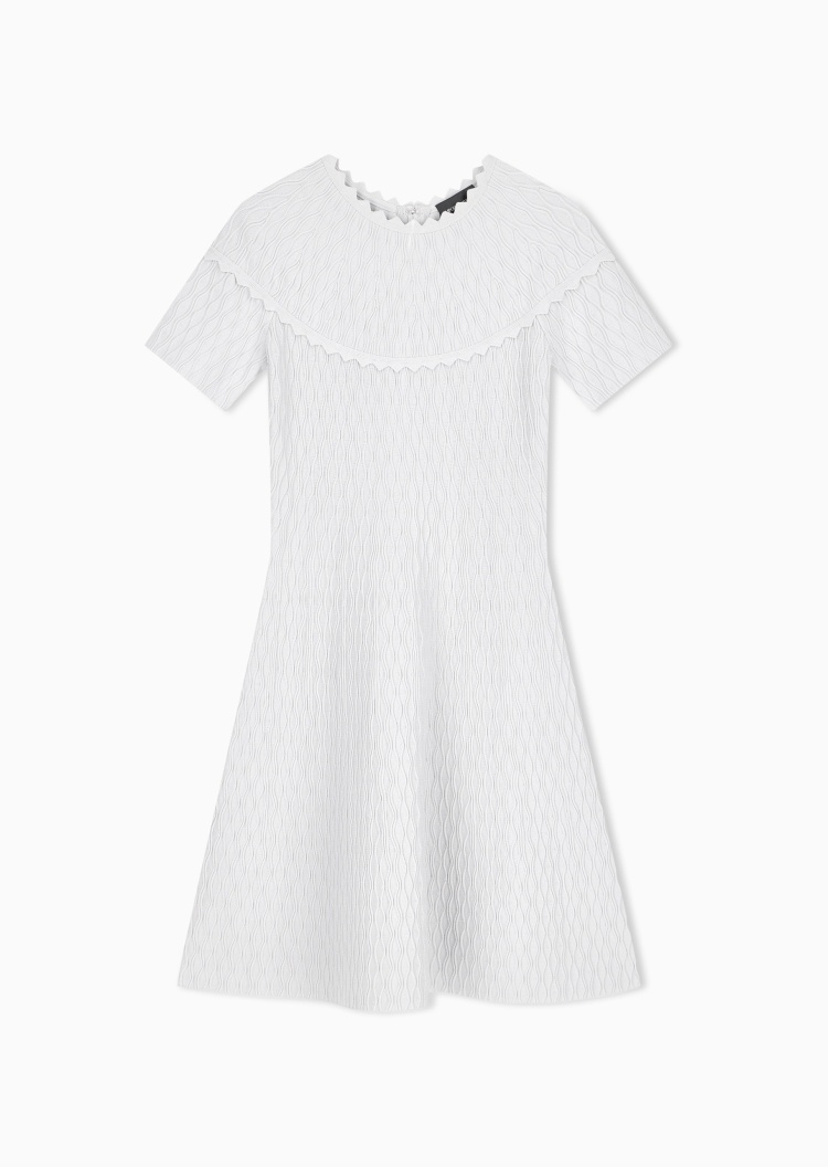 Emporio Armani 女士短袖短款圆领波浪纹肌理连衣裙
