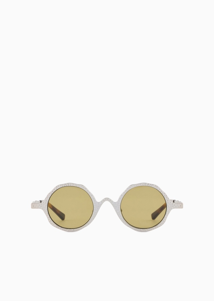 Emporio Armani 男士圆形哑光锤纹波浪镜腿太阳眼镜