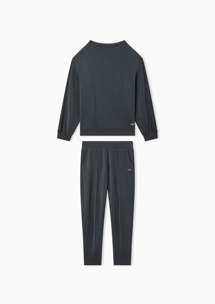 EA7 女士弹力圆领卫衣卫裤纯色运动套装