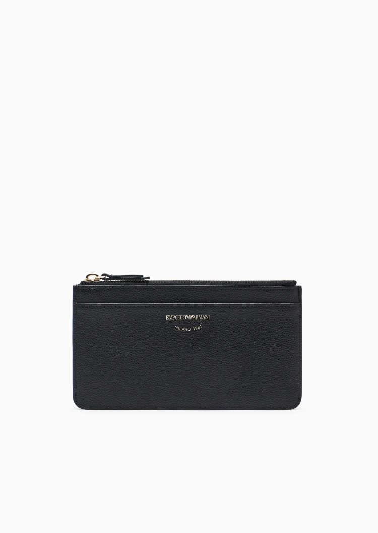 Emporio Armani 女士牛皮革拉链扁平横款多层卡位手拿卡夹