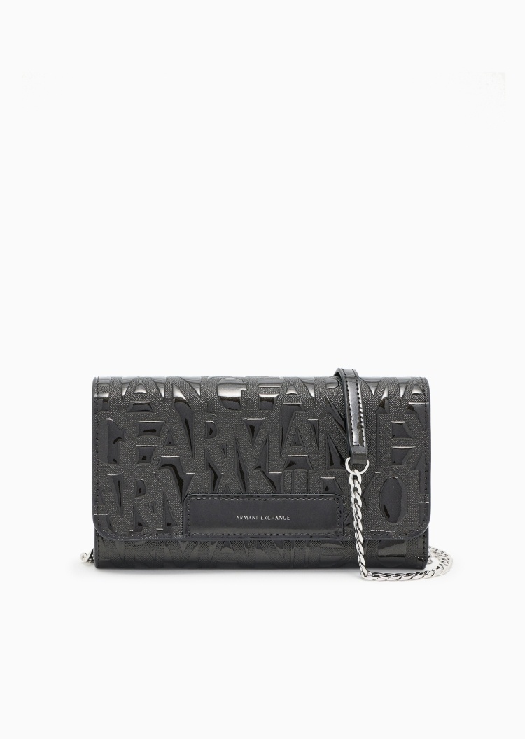 ARMANI EXCHANGE 女士磁扣翻盖横款压花链条手拿单肩斜挎钱包