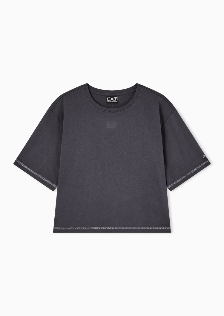 EA7 女士纯棉薄宽松短袖圆领印花复古运动风T恤
