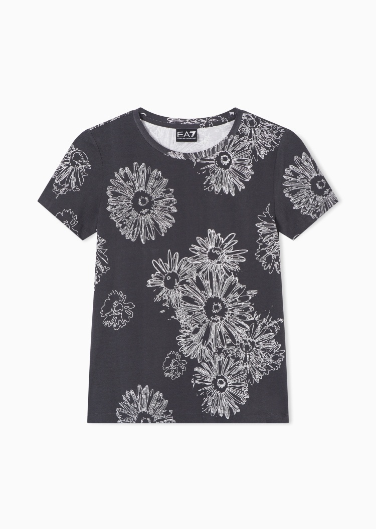 EA7 女士短袖圆领正肩印花复古运动风T恤