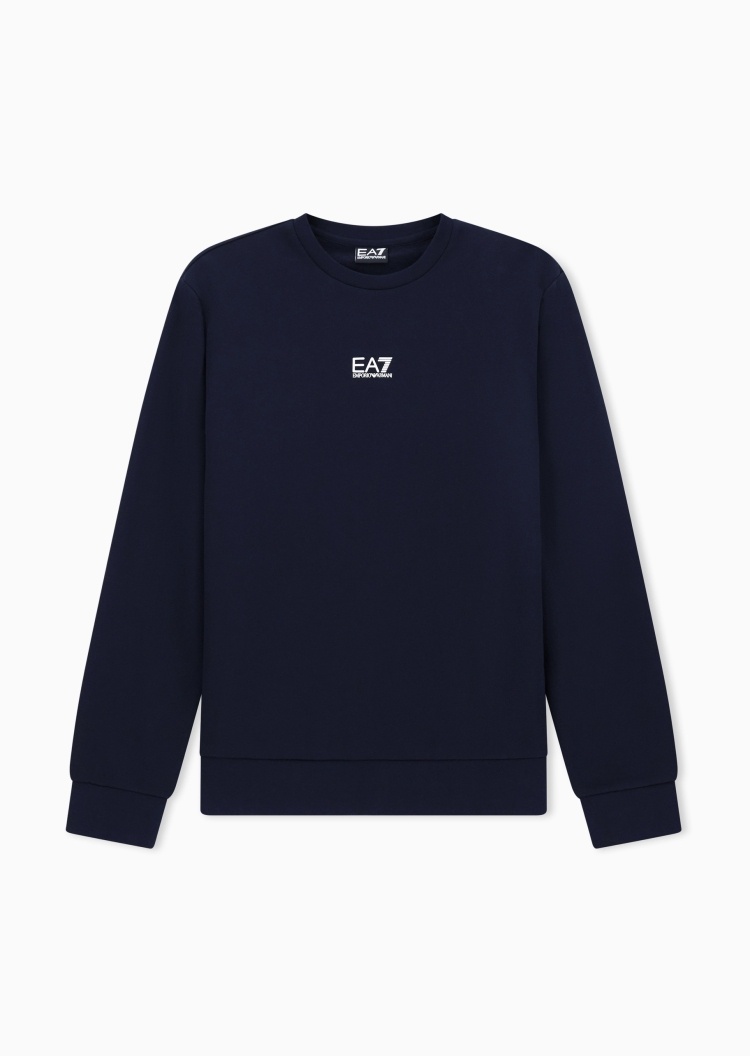 EA7 男士圆领短款合身运动重磅加绒套头卫衣