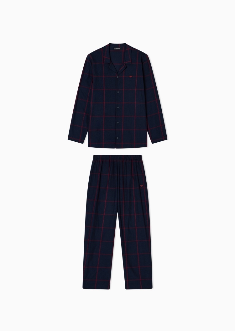Emporio Armani 男士翻领格纹休闲简约家居睡衣套装