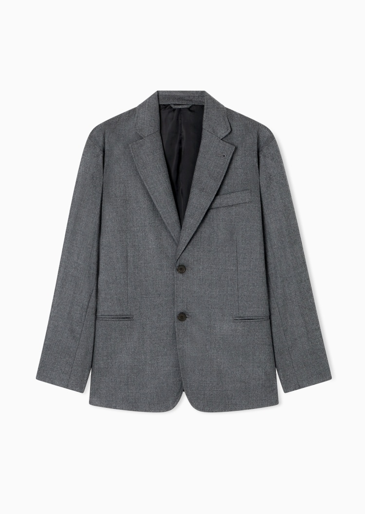 Emporio Armani 男士绵羊毛平驳领垂感绅士风西装西服外套