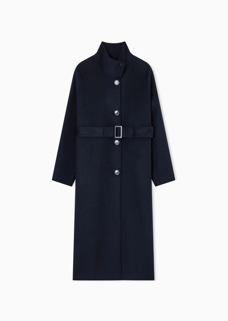 Emporio Armani 女士绵羊毛长袖立领配腰带秀场同款大衣