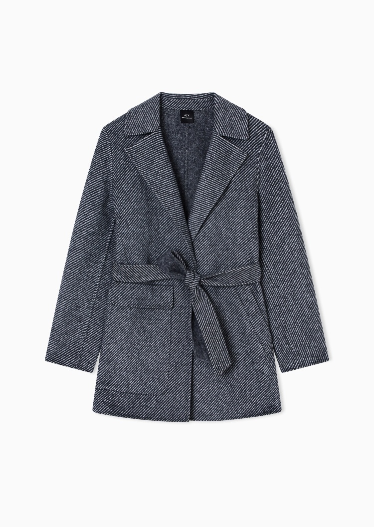 ARMANI EXCHANGE 女士绵羊毛长袖平驳领配腰带短大衣