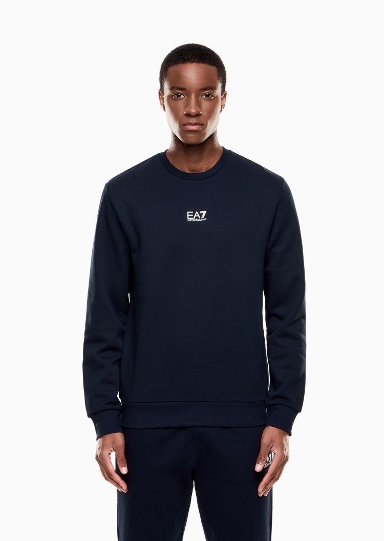 EA7 男士圆领短款合身运动重磅加绒套头卫衣
