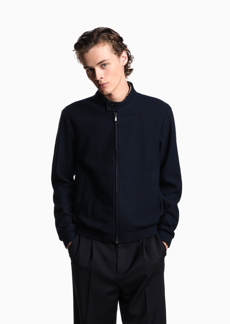 Emporio Armani 男士羊毛立领短款合身运动夹克外套