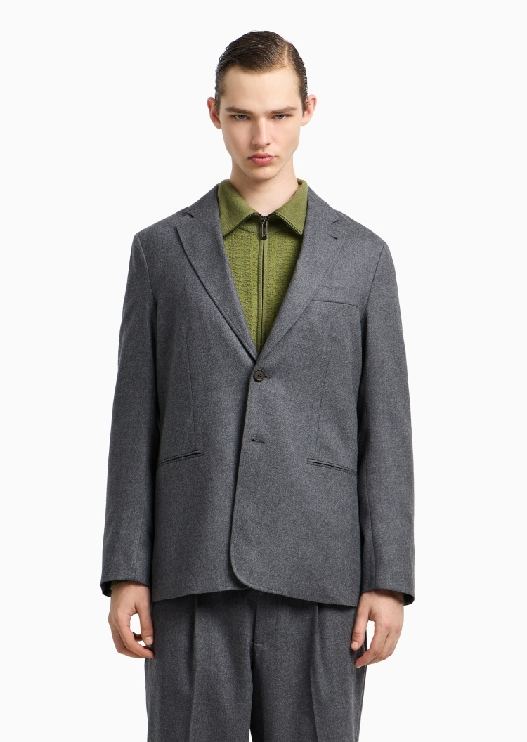 Emporio Armani 男士绵羊毛平驳领垂感绅士风西装西服外套