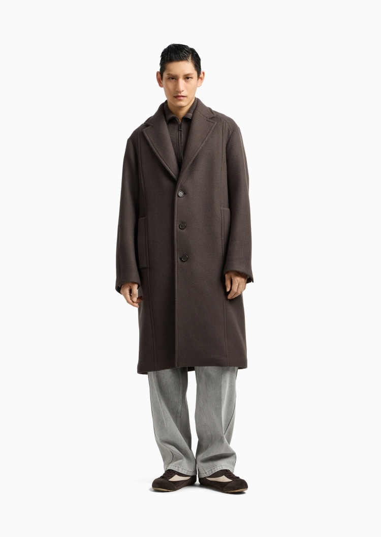 Emporio Armani 男士中长款翻领可拆卸拉链内胆单排扣大衣