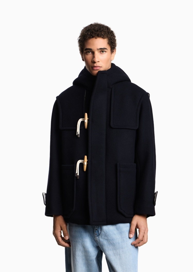Emporio Armani 男士羊毛连帽合身商务复古夹克外套