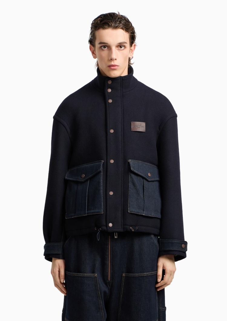 Emporio Armani 男士羊毛立领短款复古工装夹克外套
