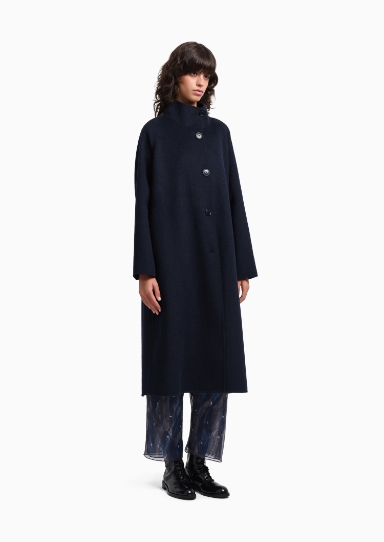Emporio Armani 女士绵羊毛长袖立领配腰带秀场同款大衣