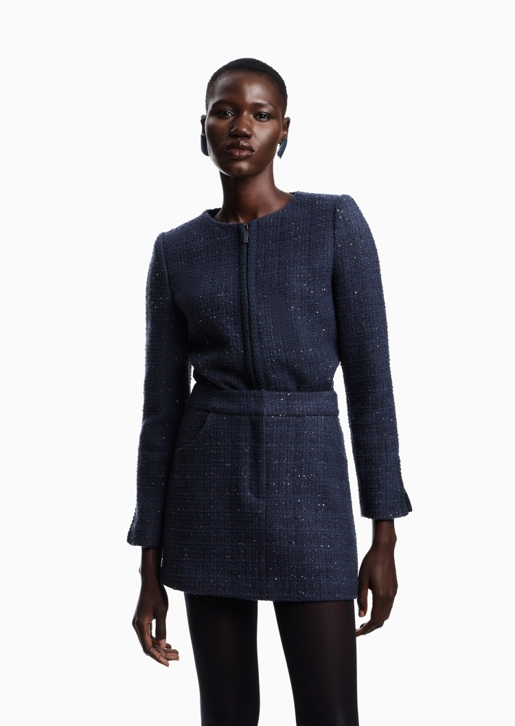 Emporio Armani 女士绵羊毛短款A字亮片优雅半身裙