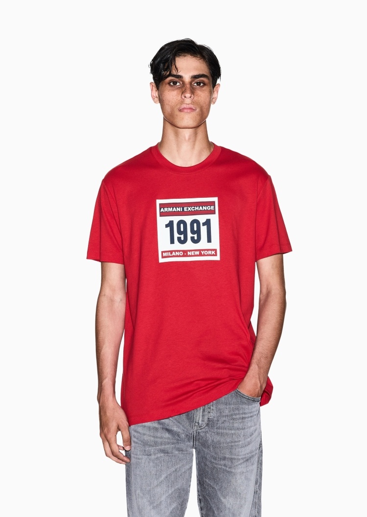 ARMANI EXCHANGE 男士纯棉合身短袖圆领时尚印花T恤