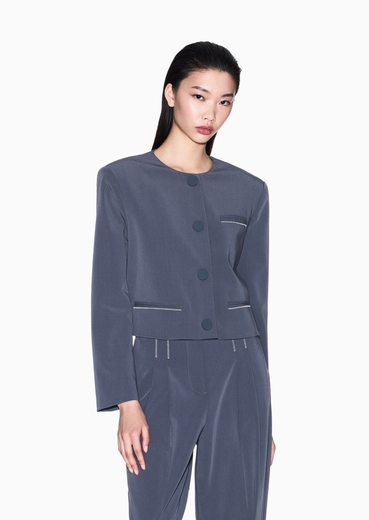 ARMANI EXCHANGE 女士短款圆领单排扣复古休闲西装外套