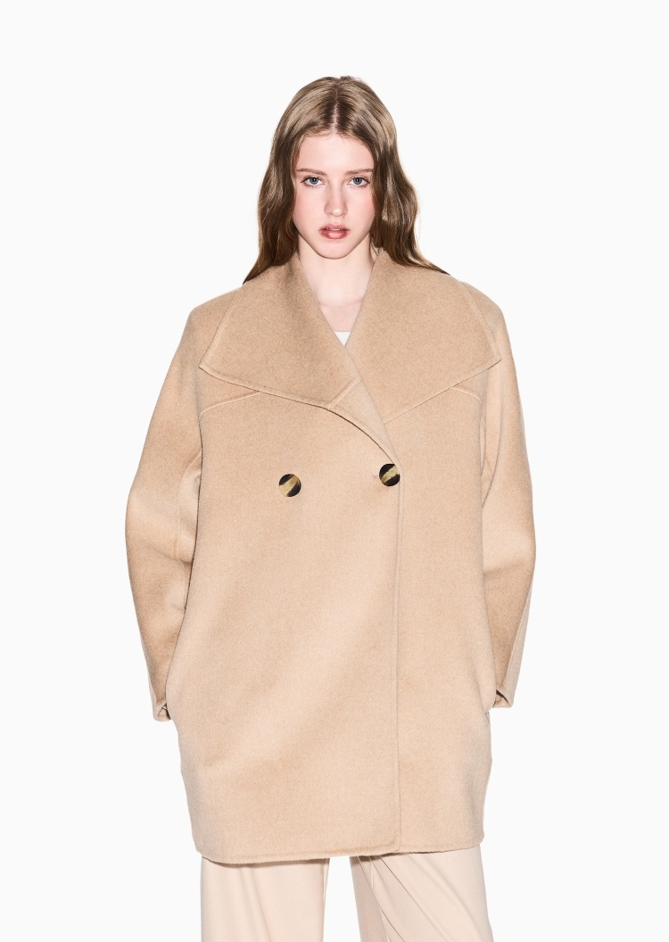 ARMANI EXCHANGE 女士双排扣宽松落肩休闲绒感翻领通勤短大衣
