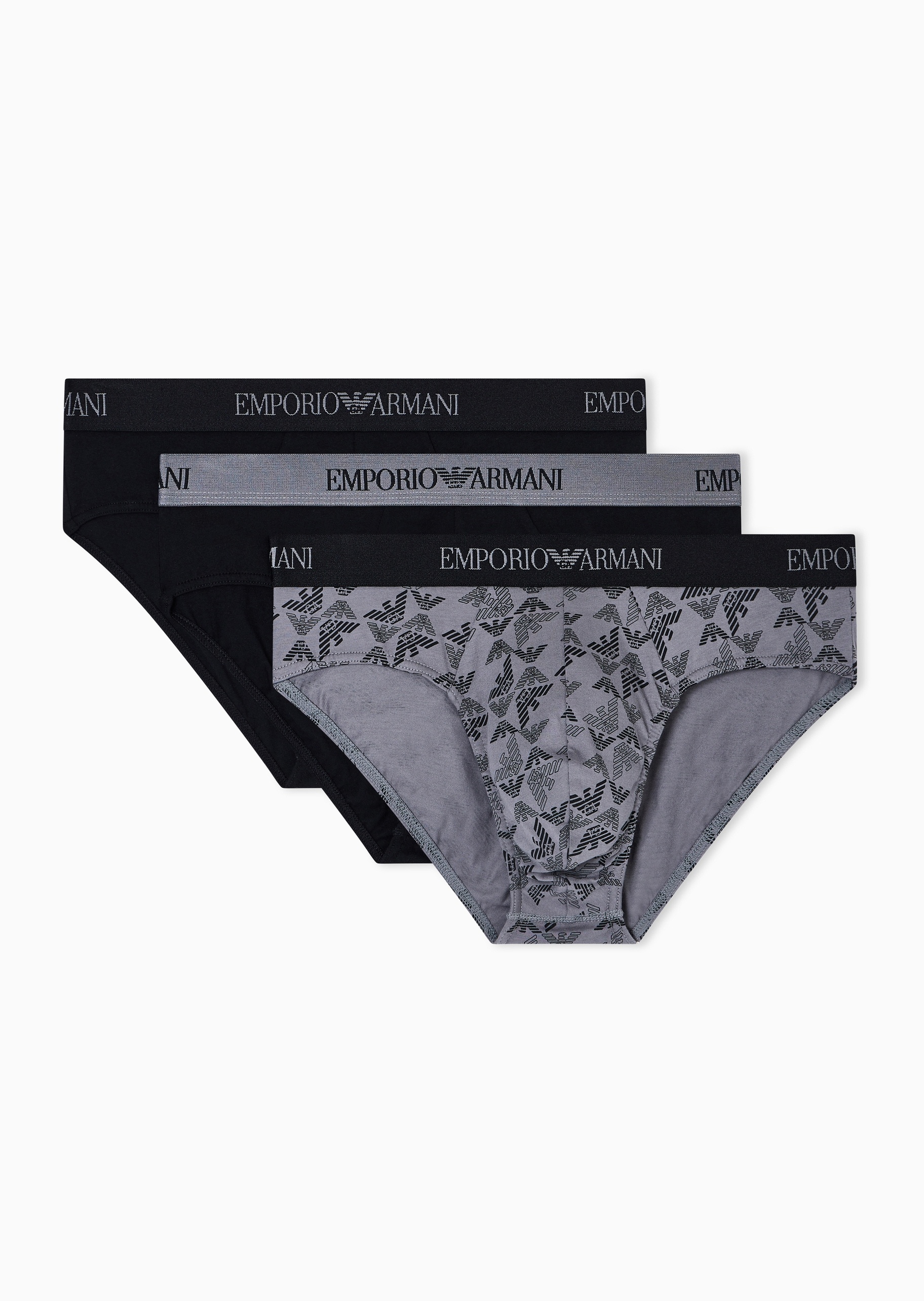 Emporio Armani 男士纯棉三角三条装LOGO提花内裤套装