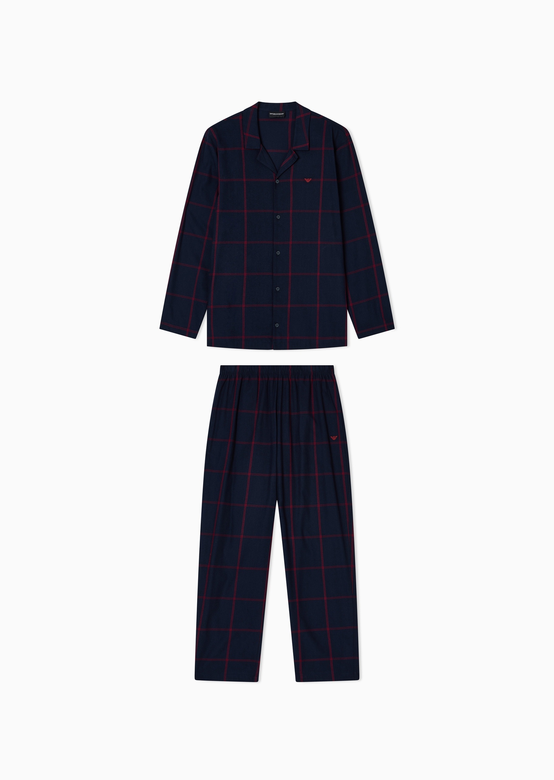 Emporio Armani 男士翻领格纹休闲简约家居睡衣套装