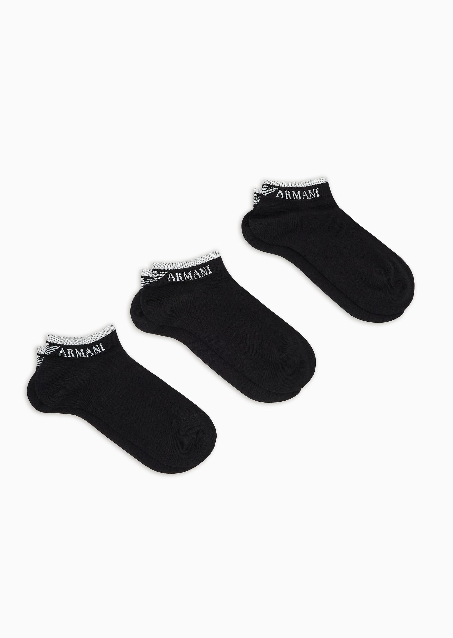 Emporio Armani 女士三双装提花标识耐穿运动船袜短棉袜