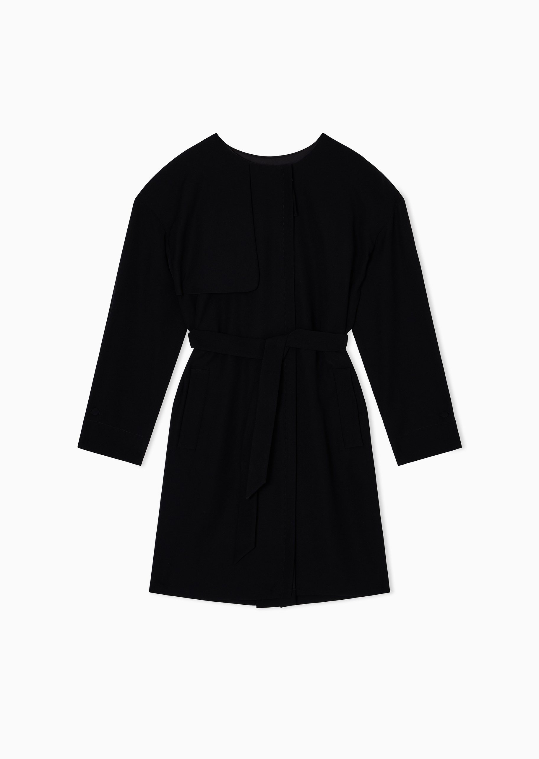 Emporio Armani 女士短款圆领配腰带纯色隐藏门襟风衣