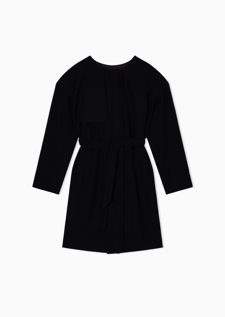 Emporio Armani 女士短款圆领配腰带纯色隐藏门襟风衣