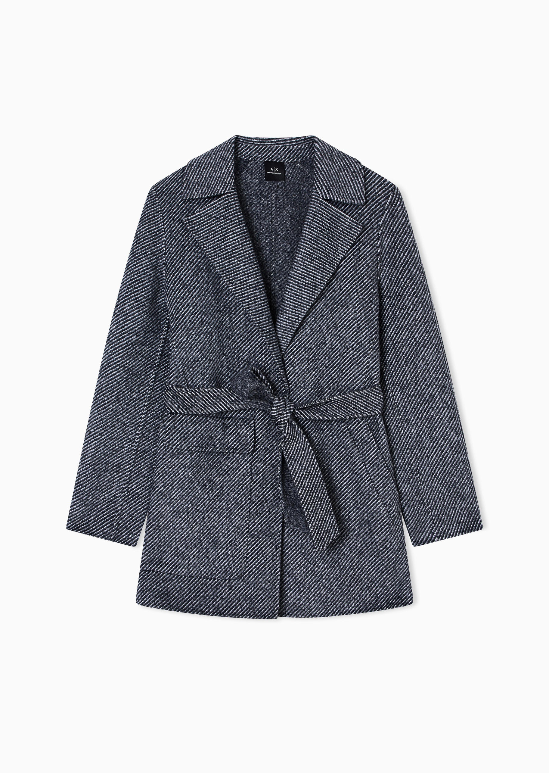 ARMANI EXCHANGE 女士绵羊毛长袖平驳领配腰带短大衣