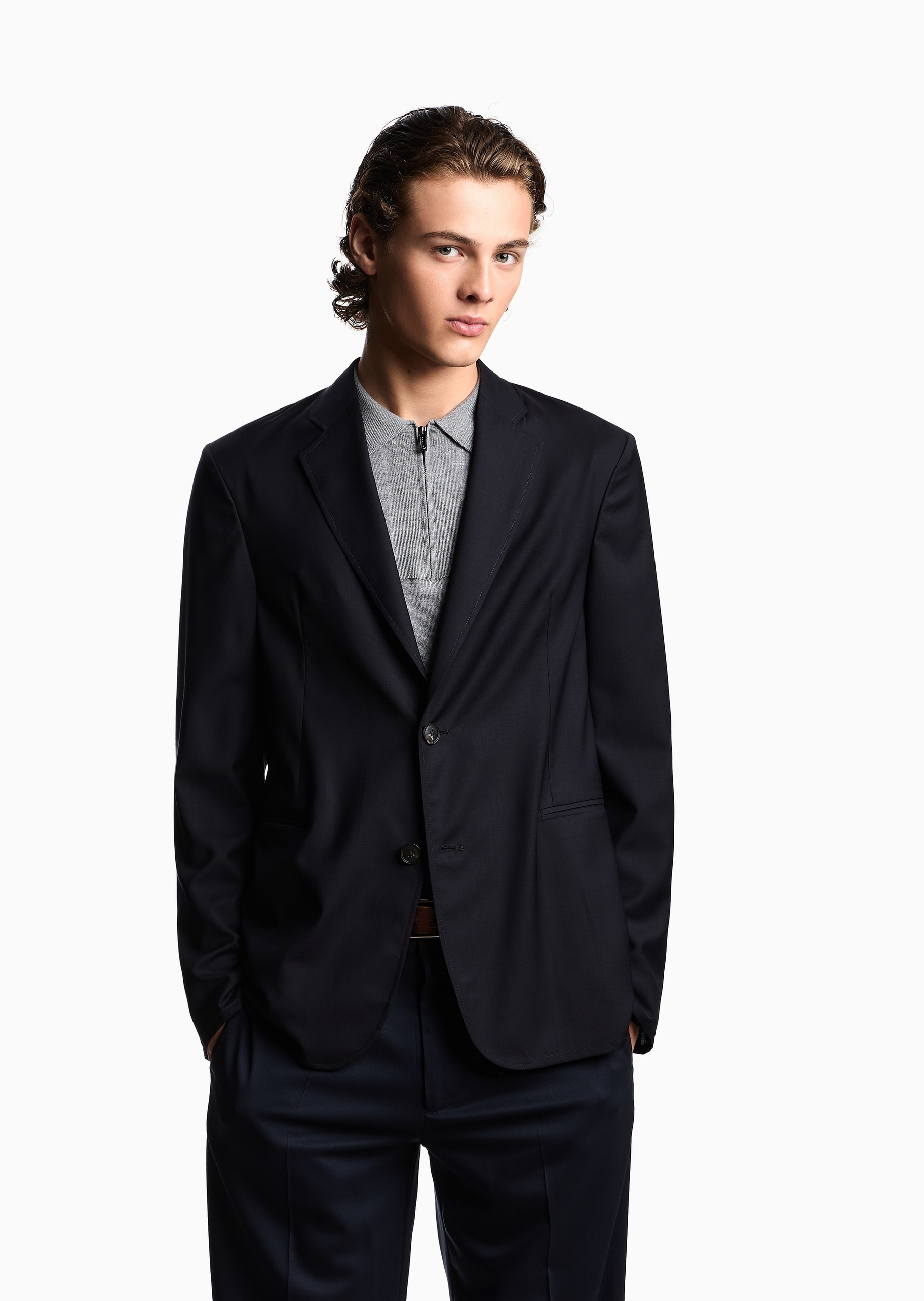 Emporio Armani 男士绵羊毛平驳领绅士风商务西装西服外套