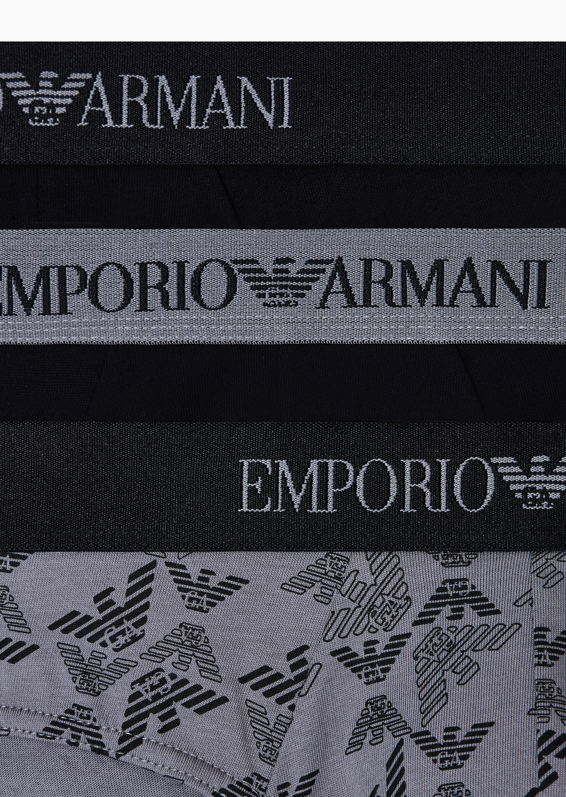 Emporio Armani 男士纯棉三角三条装LOGO提花内裤套装