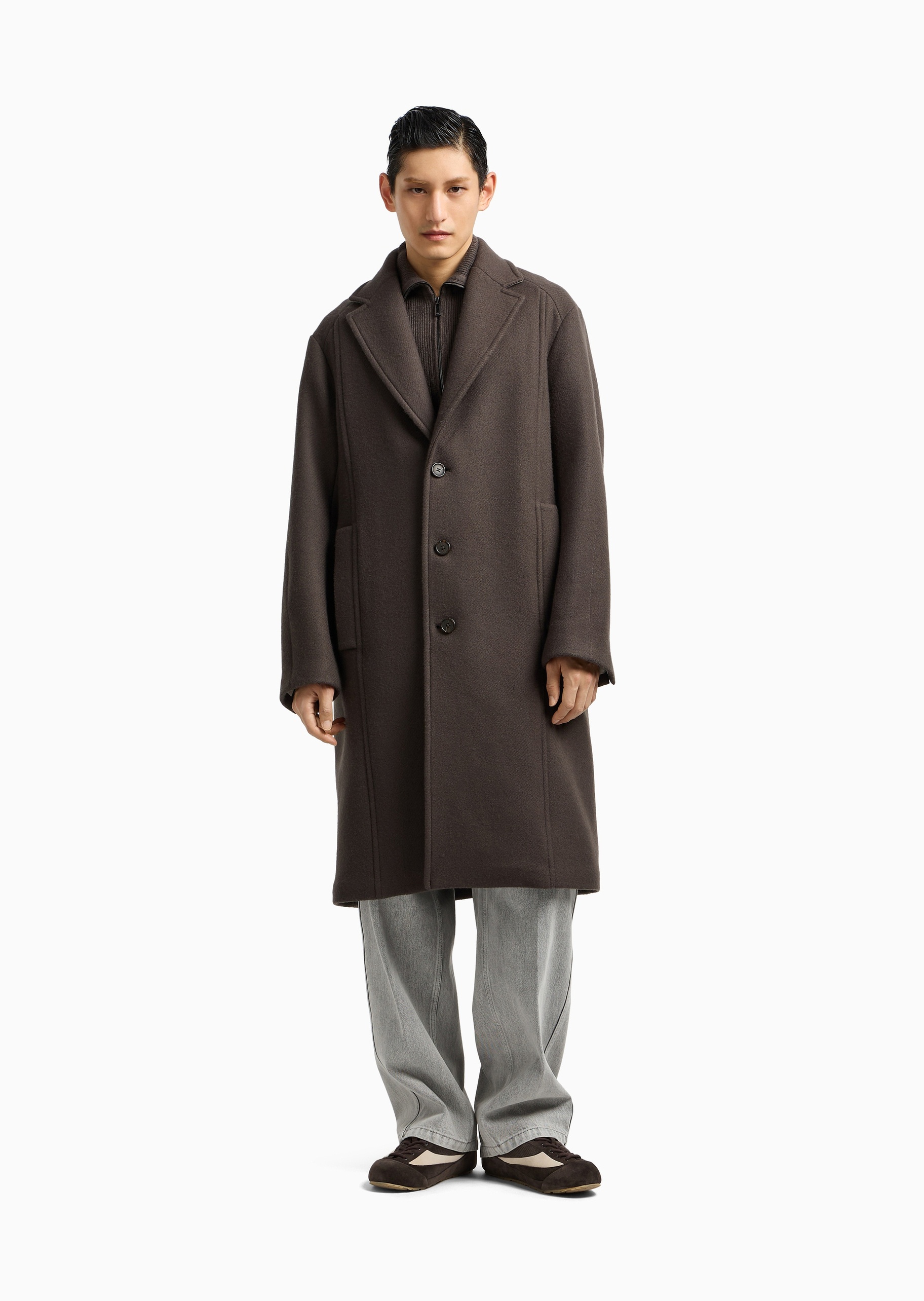 Emporio Armani 男士中长款翻领可拆卸拉链内胆单排扣大衣