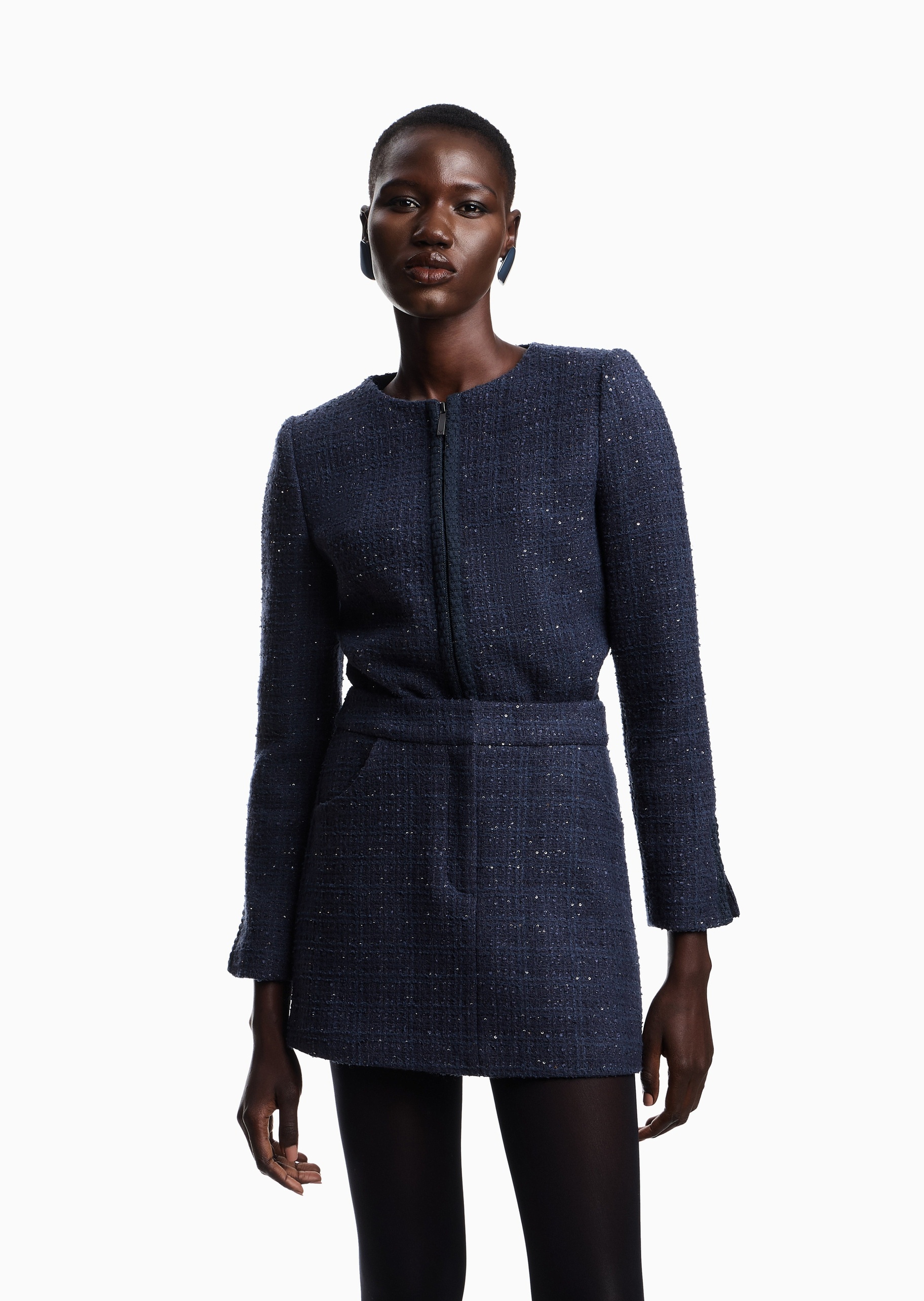 Emporio Armani 女士绵羊毛短款A字亮片优雅半身裙