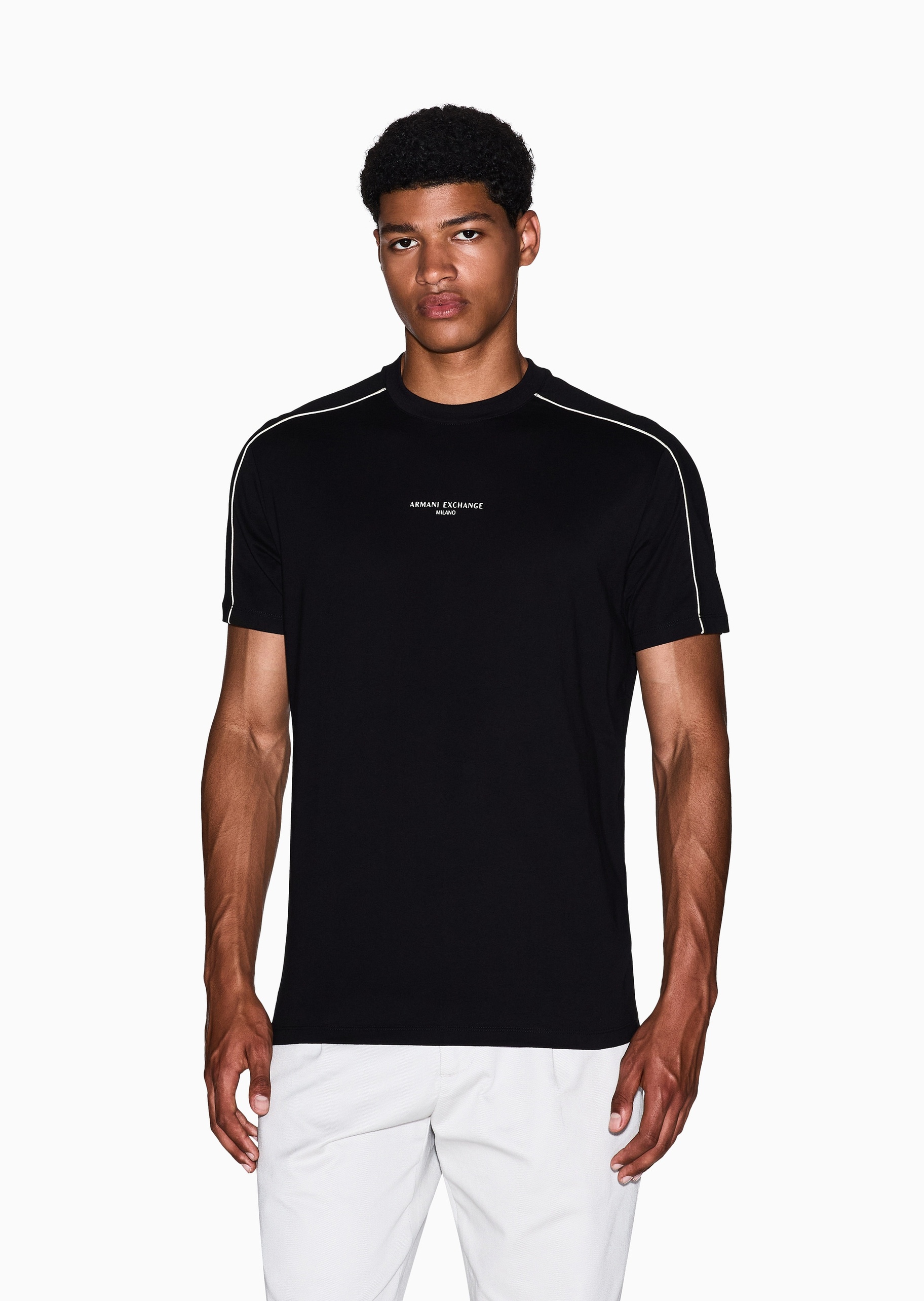 ARMANI EXCHANGE 男士纯棉合身短袖圆领正肩撞色T恤