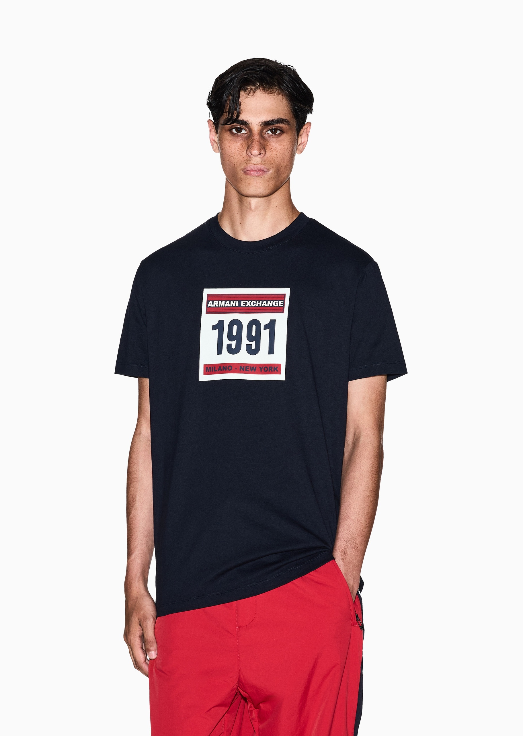 ARMANI EXCHANGE 男士纯棉合身短袖圆领时尚印花T恤