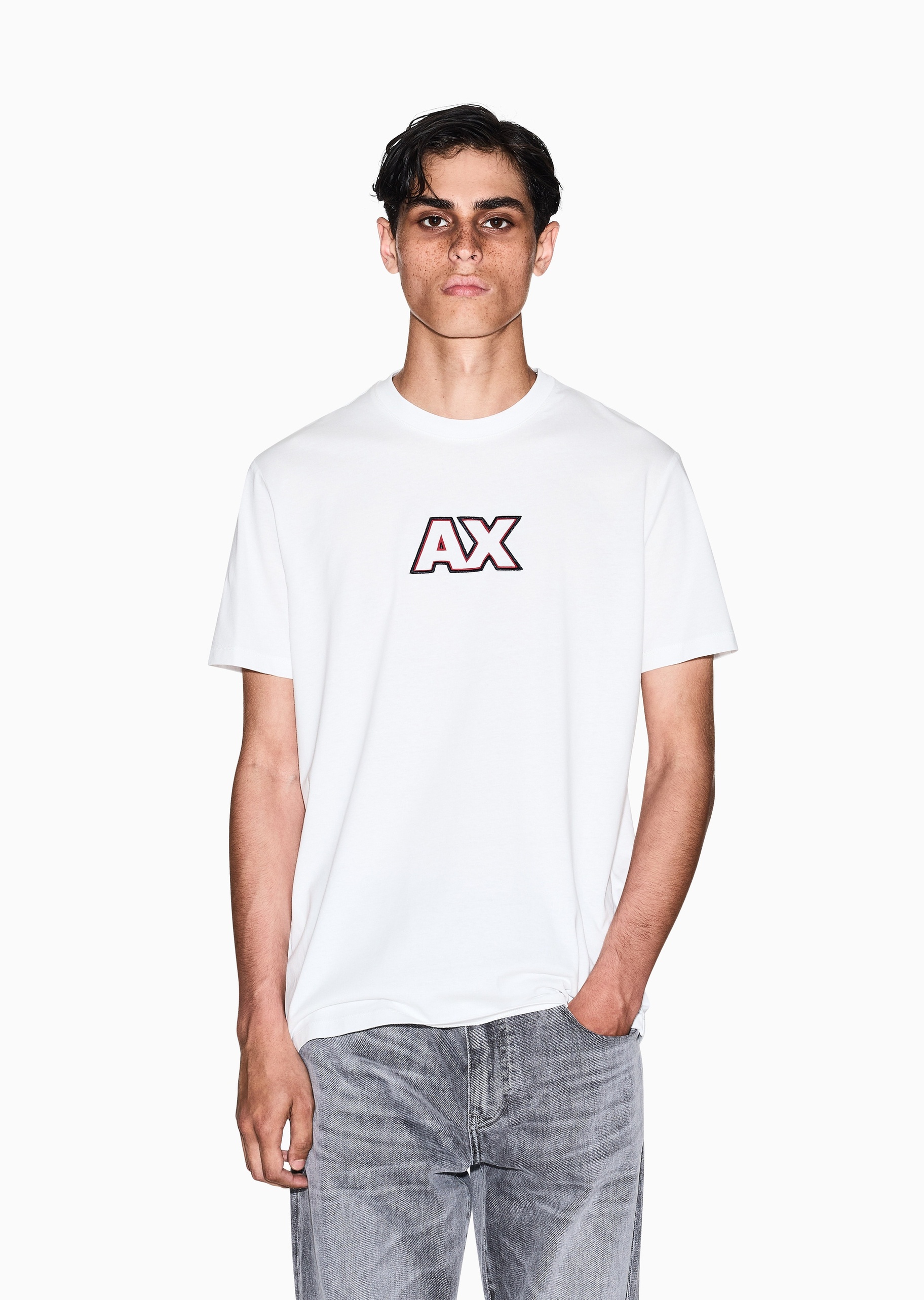 ARMANI EXCHANGE 男士纯棉合身短袖圆领标识刺绣T恤