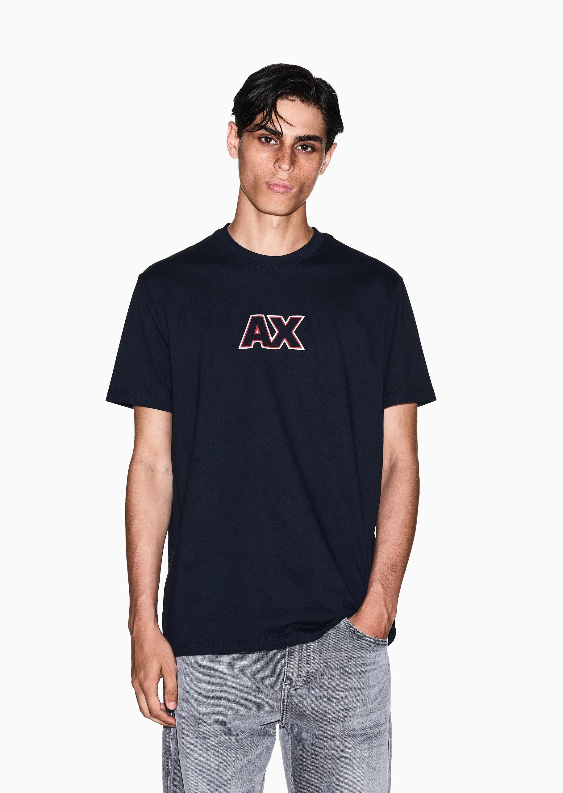 ARMANI EXCHANGE 男士纯棉合身短袖圆领标识刺绣T恤