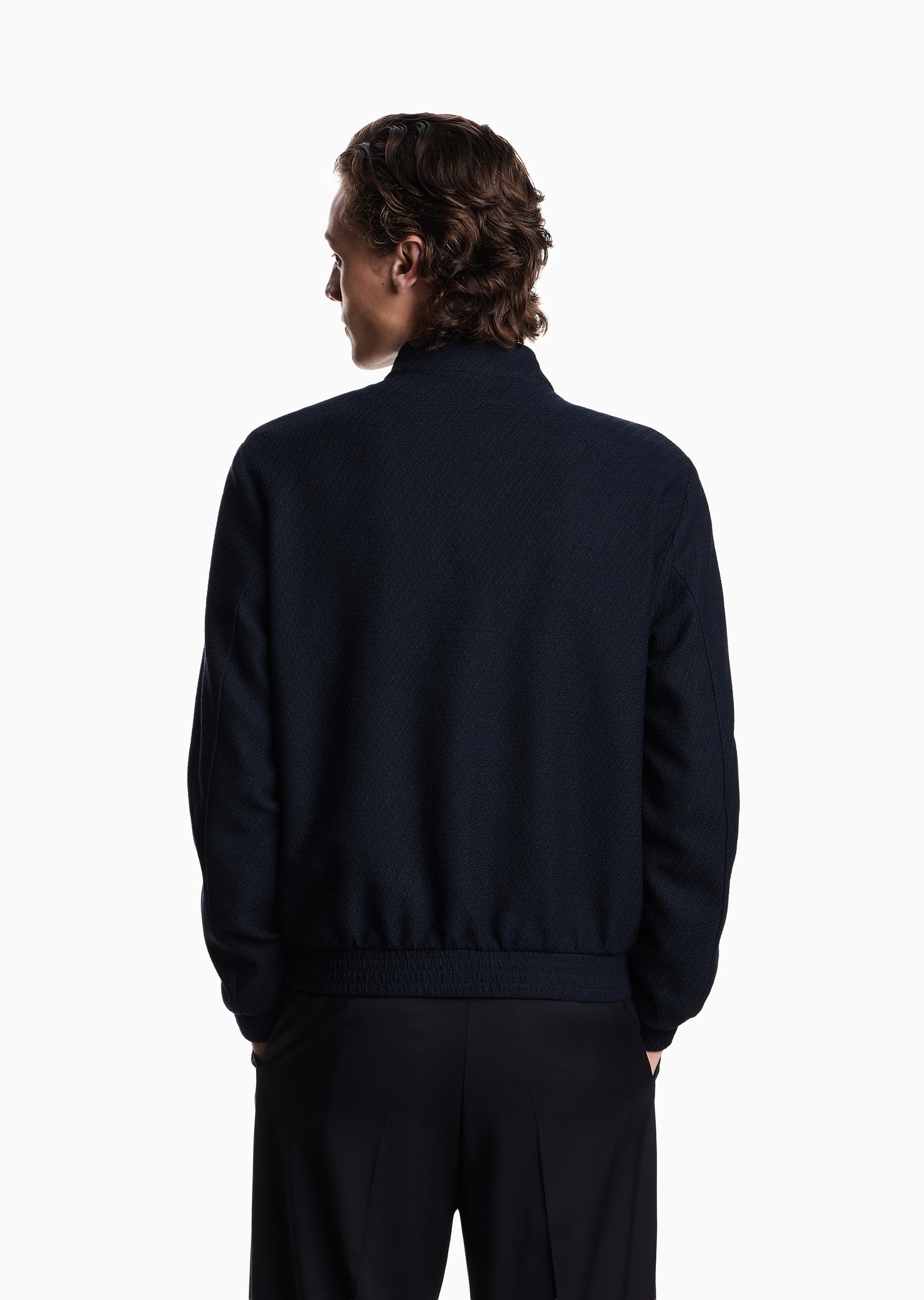Emporio Armani 男士羊毛立领短款合身运动夹克外套