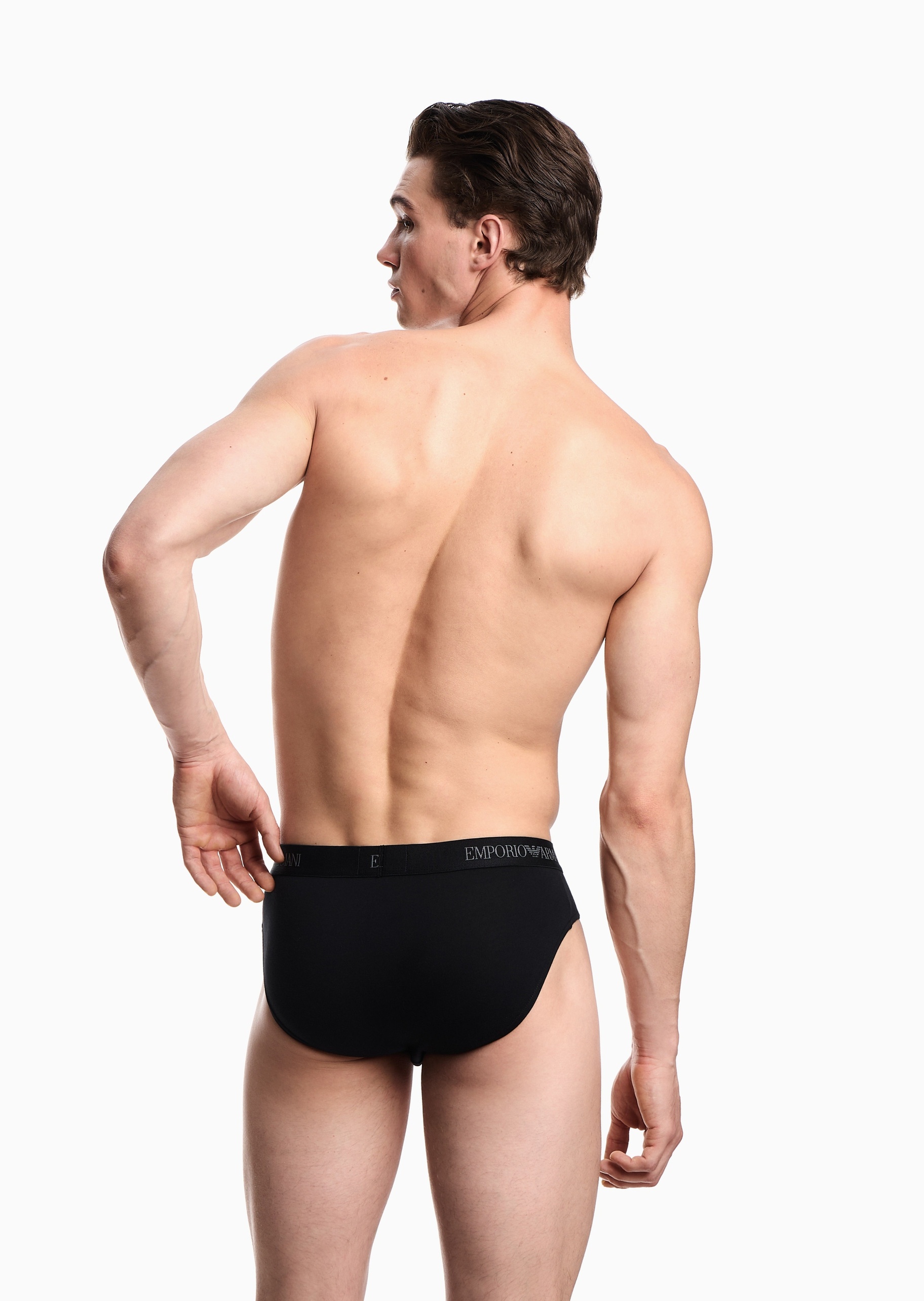 Emporio Armani 男士纯棉三角三条装LOGO提花内裤套装