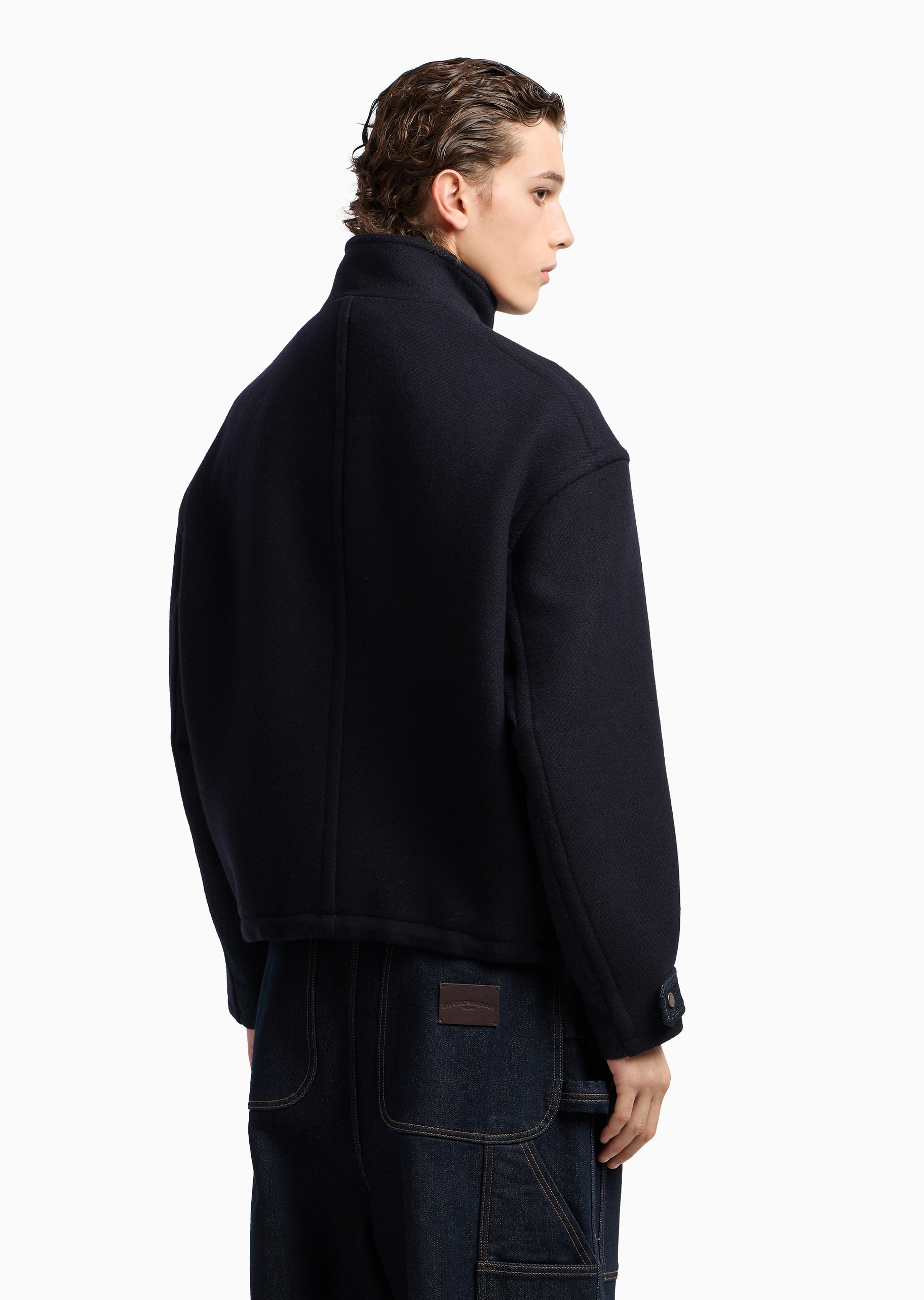 Emporio Armani 男士羊毛立领短款复古工装夹克外套