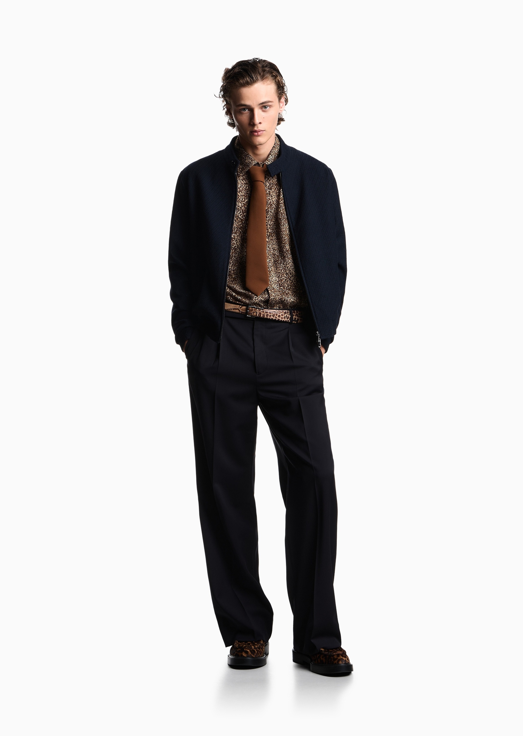 Emporio Armani 男士羊毛立领短款合身运动夹克外套