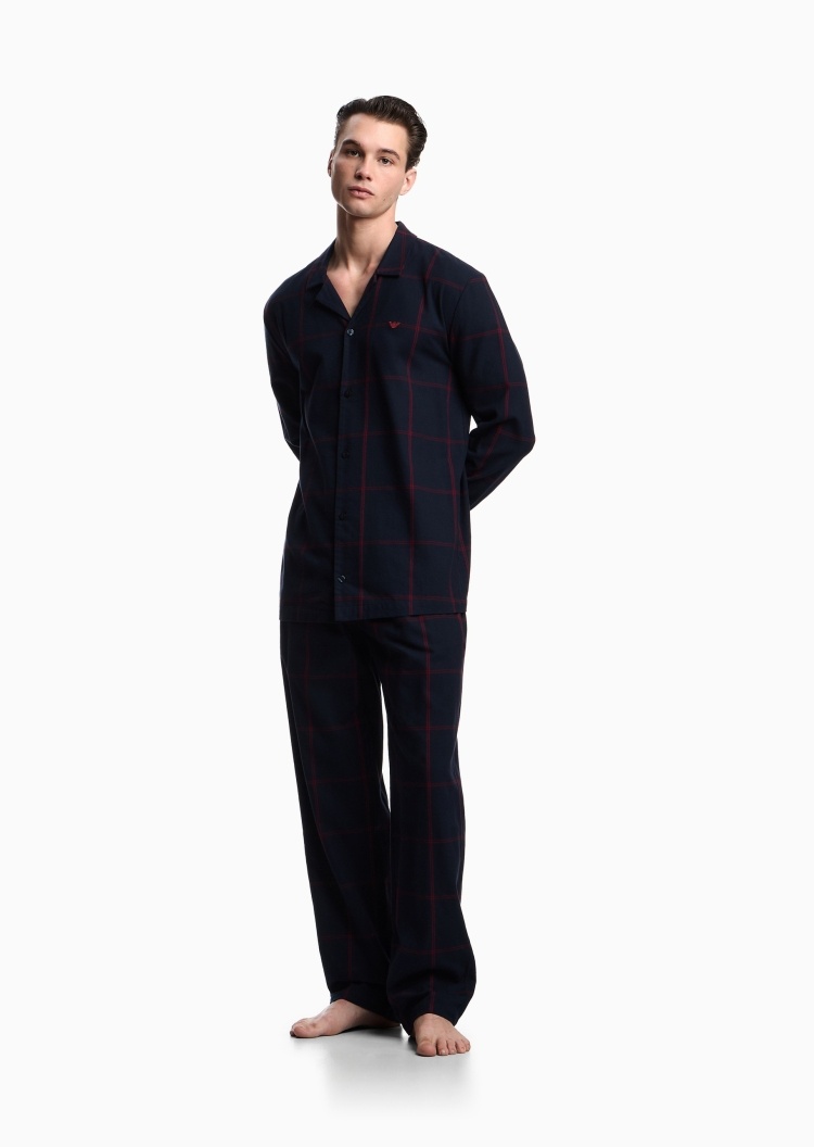 Emporio Armani 男士翻领格纹休闲简约家居睡衣套装