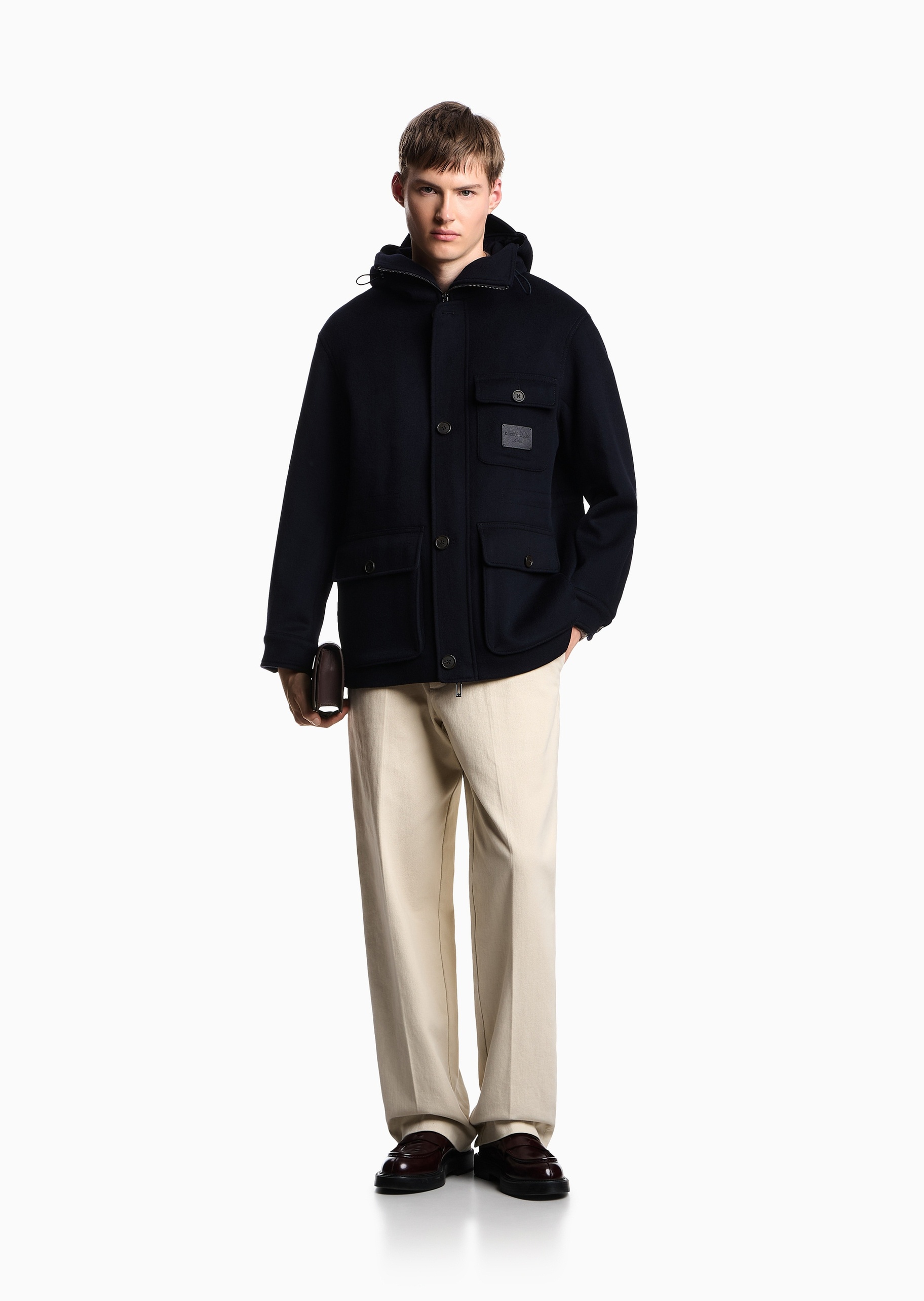 Emporio Armani 男士羊毛连帽复古户外工装夹克外套