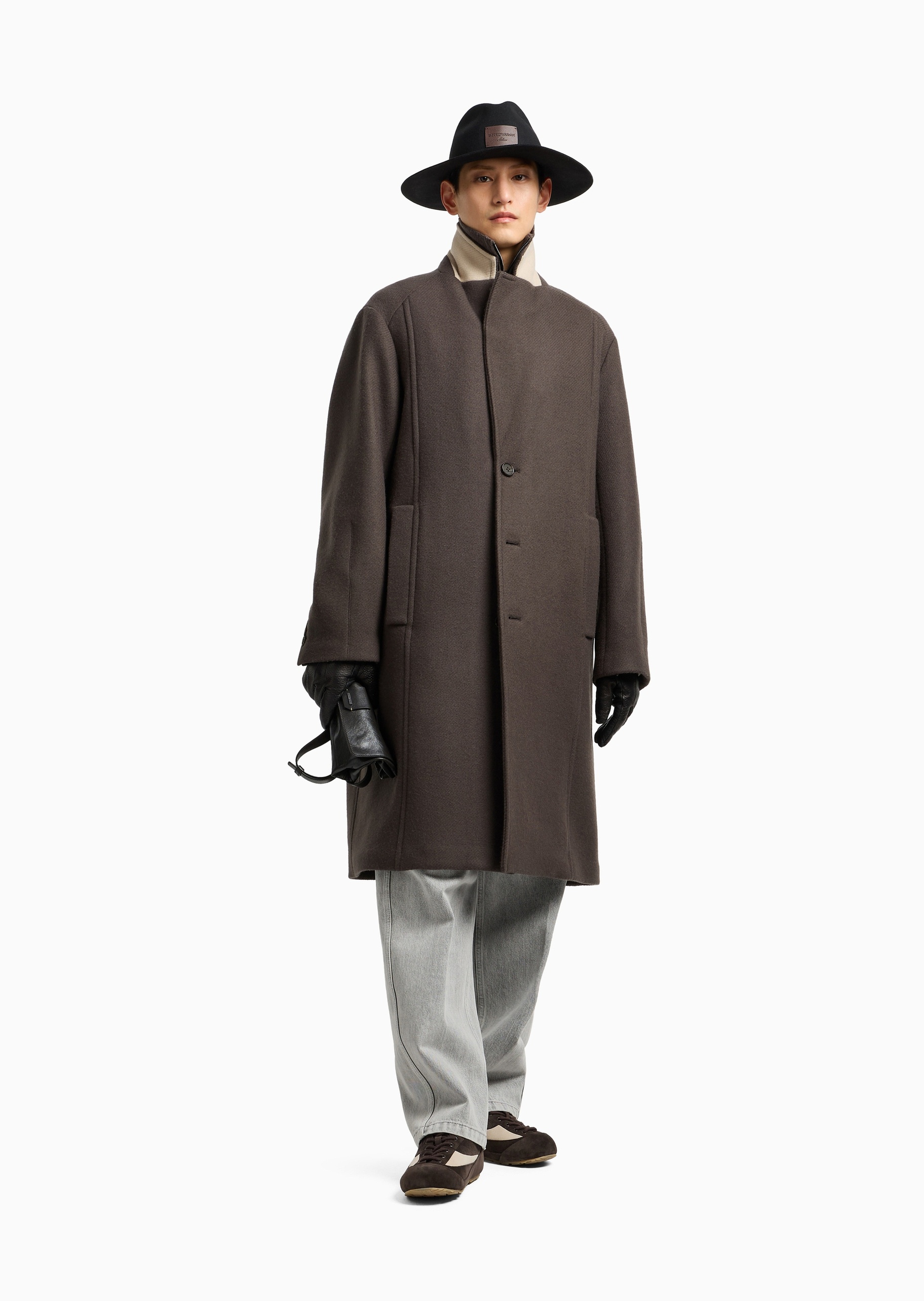 Emporio Armani 男士中长款翻领可拆卸拉链内胆单排扣大衣