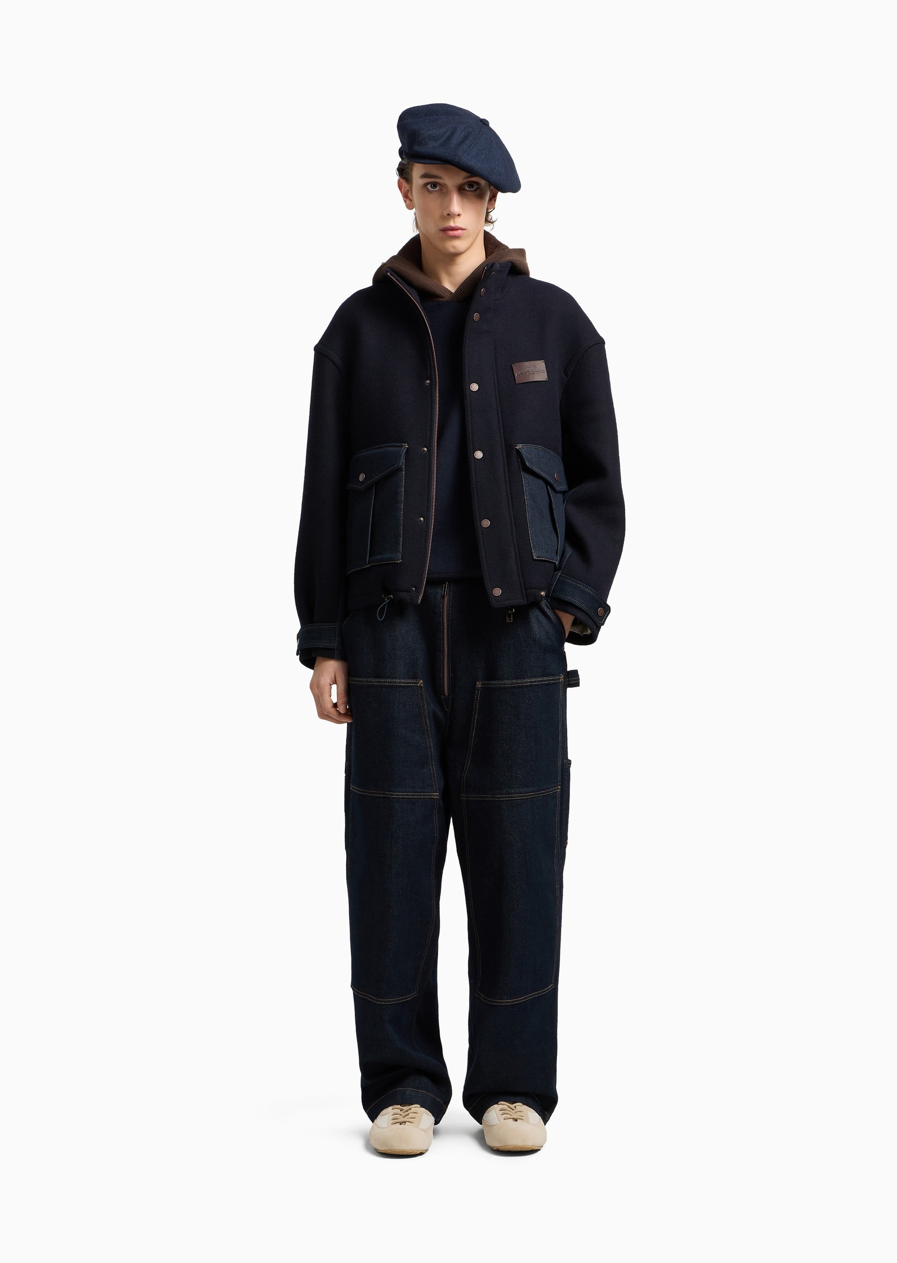 Emporio Armani 男士羊毛立领短款复古工装夹克外套