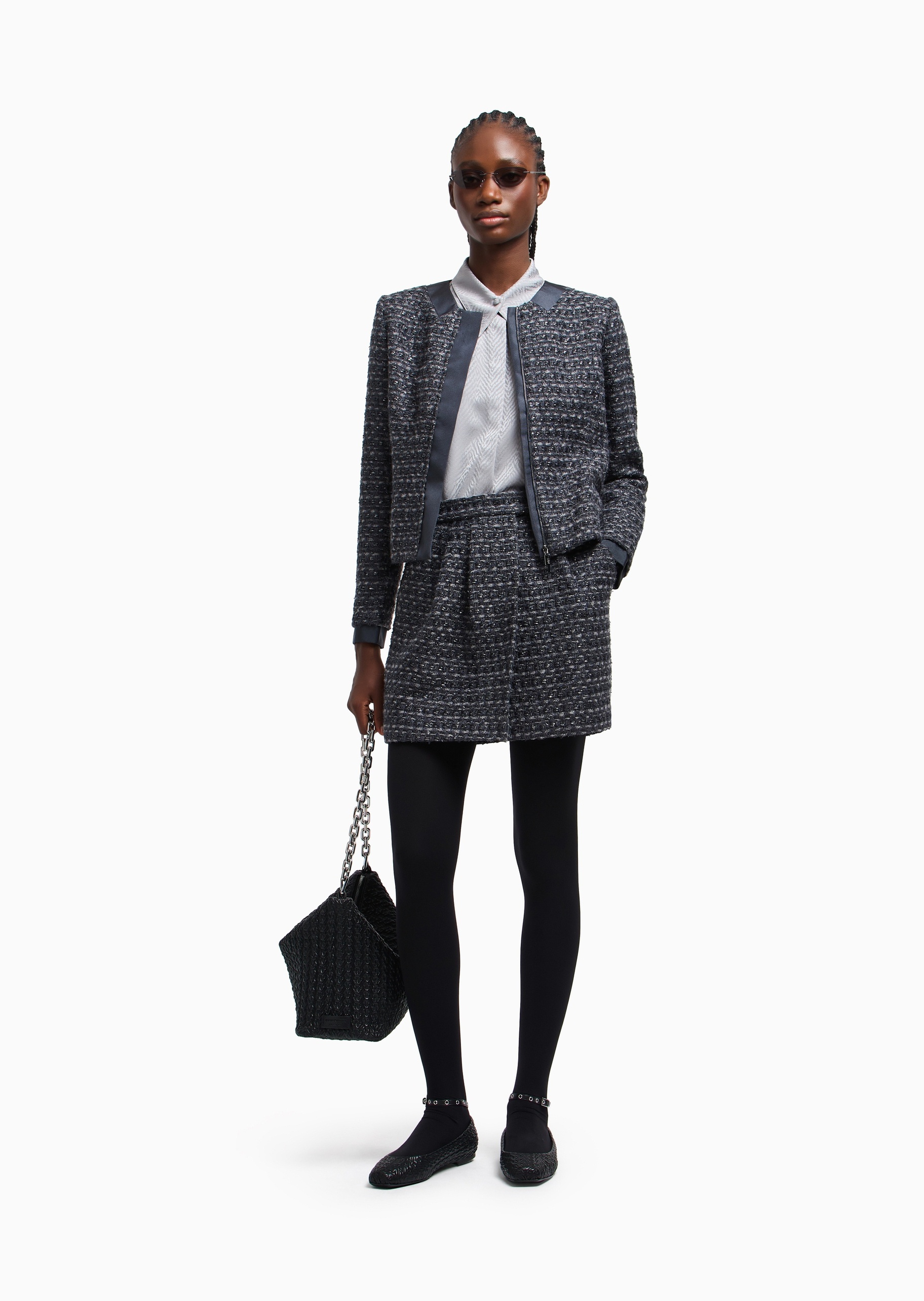Emporio Armani 女士圆领合身肌理感西装西服外套