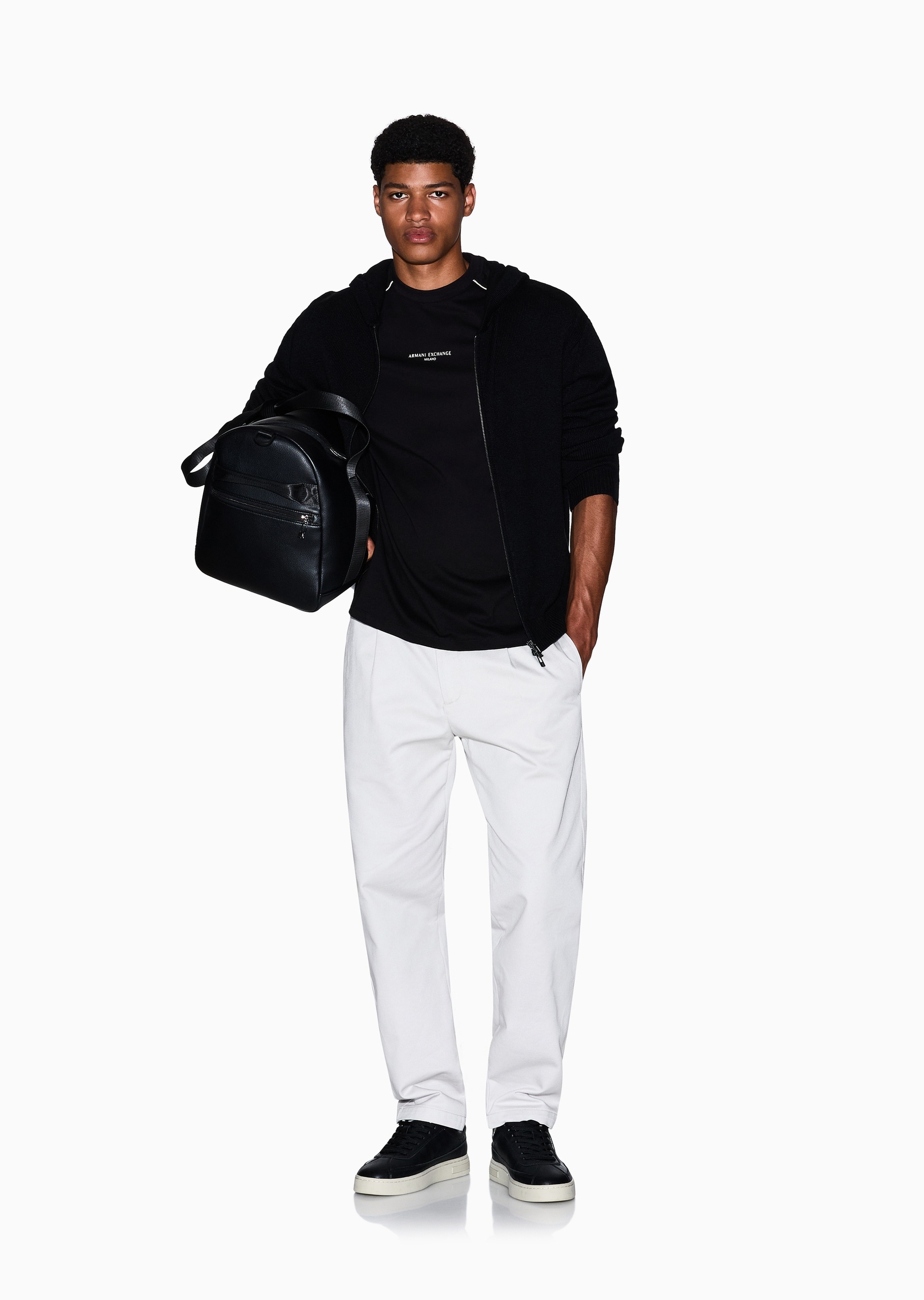 ARMANI EXCHANGE 男士纯棉合身短袖圆领正肩撞色T恤