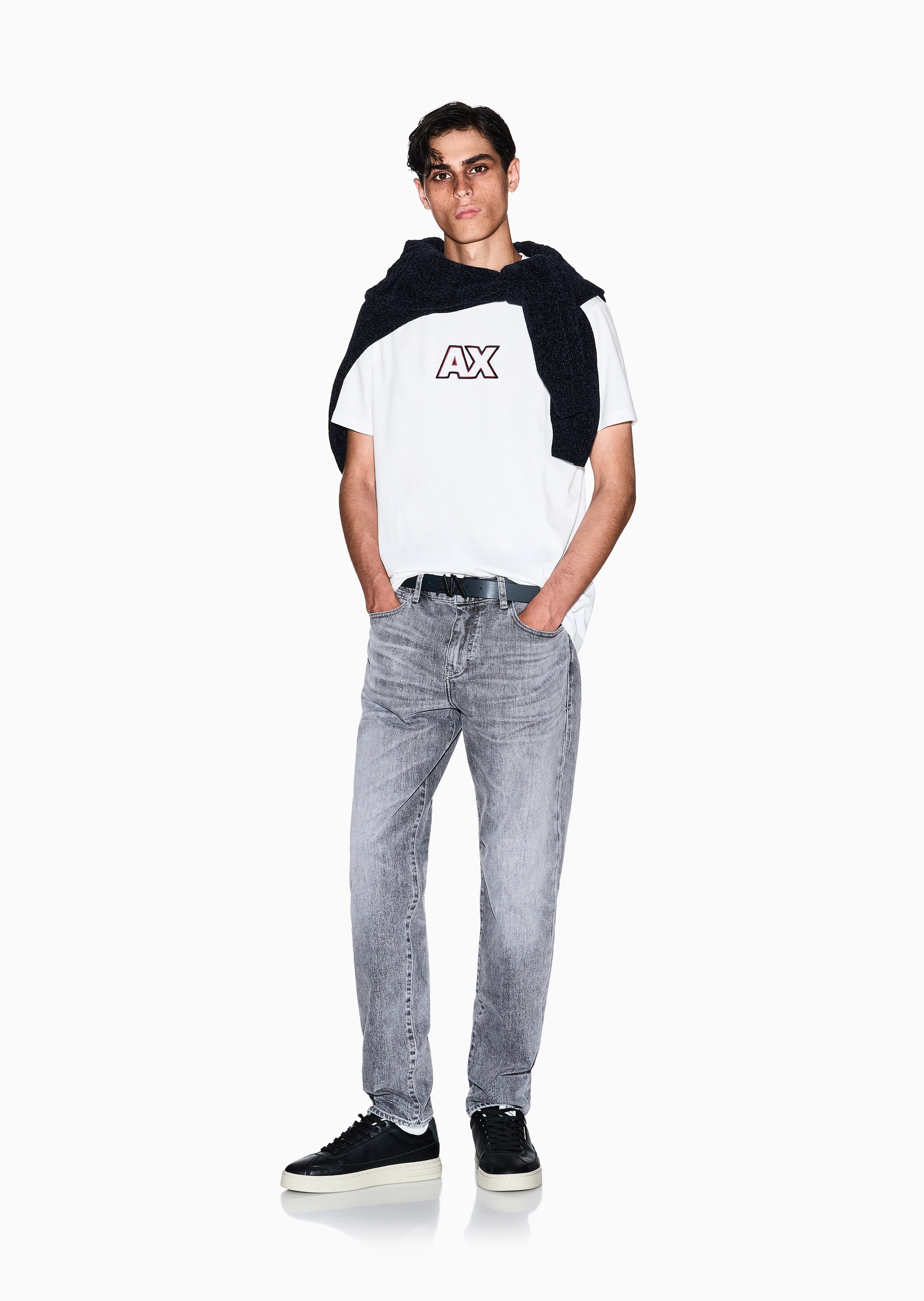 ARMANI EXCHANGE 男士纯棉合身短袖圆领标识刺绣T恤